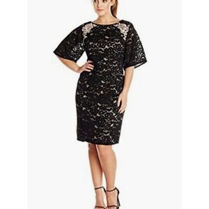 NWT ADRIANNA PAPELL Dress 12 Black Juliet Lace  Embellished Sheath Party Formal